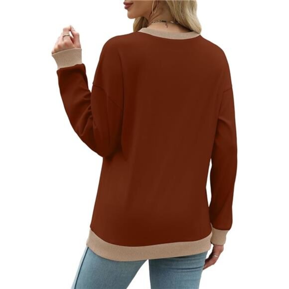 Sweatshirts for Women Crewneck Long Sleeve Loose Fit Tops - Picture 4 of 5